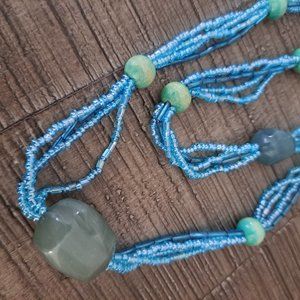 BLUE BEAD/OPERA LENGTH/LIGHT/BEACH/BRIGHT/DRESS/NECKLACE/JEWELRY/TIMELESS/CLASSY